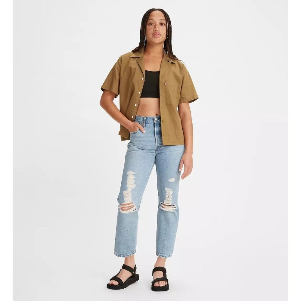NEW Sz 27x26 distress Levi's 501 Original Cropped Light Wash Straight Leg Jeans